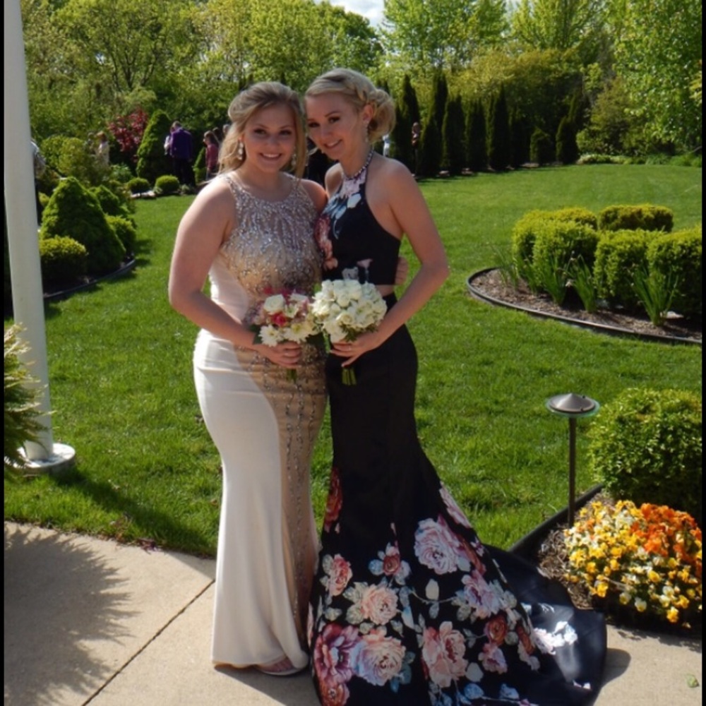 Two Piece Floral Prom Dress
